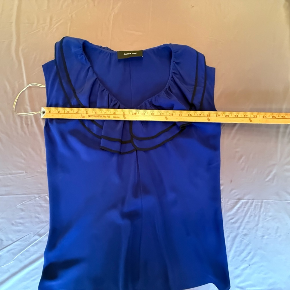 Derek Lam Royal Blue Silk Sleeveless Ruffle Blouse Size 8/Medium MSRP $425 - Picture 8 of 10